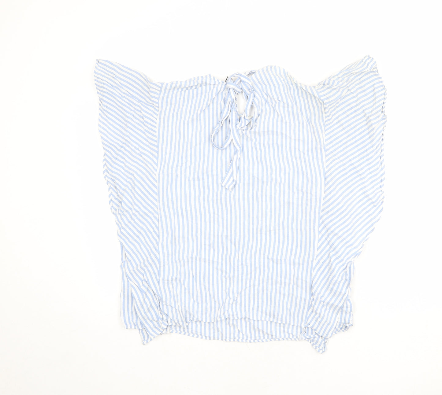 Zara Womens Blue Striped Viscose Basic Blouse Size XL Round Neck
