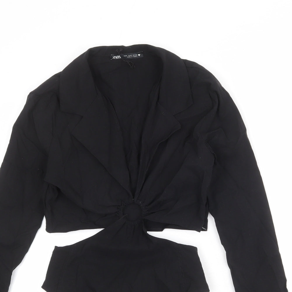 Zara Womens Black Polyamide Bodysuit One-Piece Size M Zip