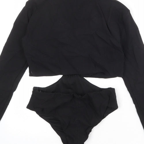 Zara Womens Black Polyamide Bodysuit One-Piece Size M Zip