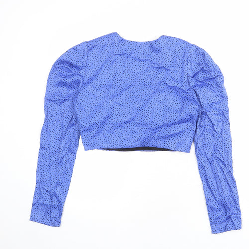 Zara Womens Blue Geometric Polyester Cropped Blouse Size M Sweetheart