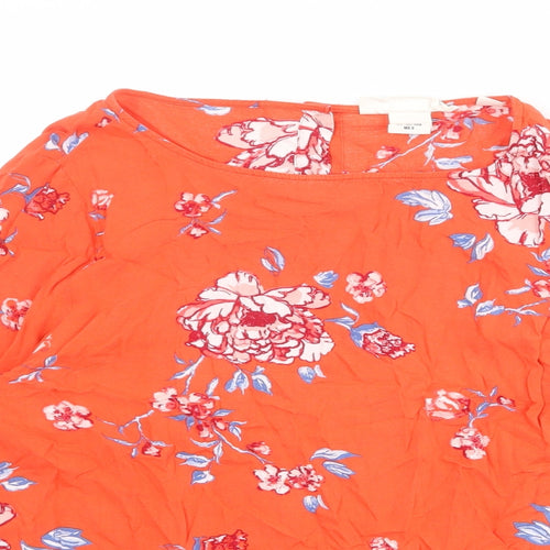 H&M Womens Orange Floral Viscose Basic Blouse Size 12 Round Neck
