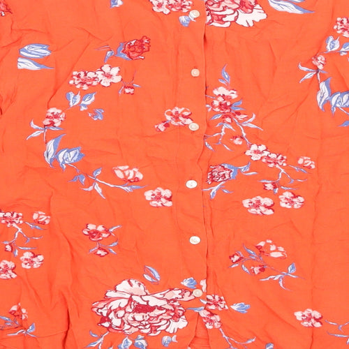 H&M Womens Orange Floral Viscose Basic Blouse Size 12 Round Neck