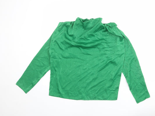 Zara Womens Green Polyester Basic Blouse Size XS Mock Neck