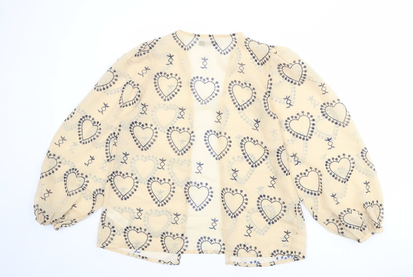 Boohoo Womens Beige Geometric Polyester Basic Blouse Size M V-Neck - Heart Pattern