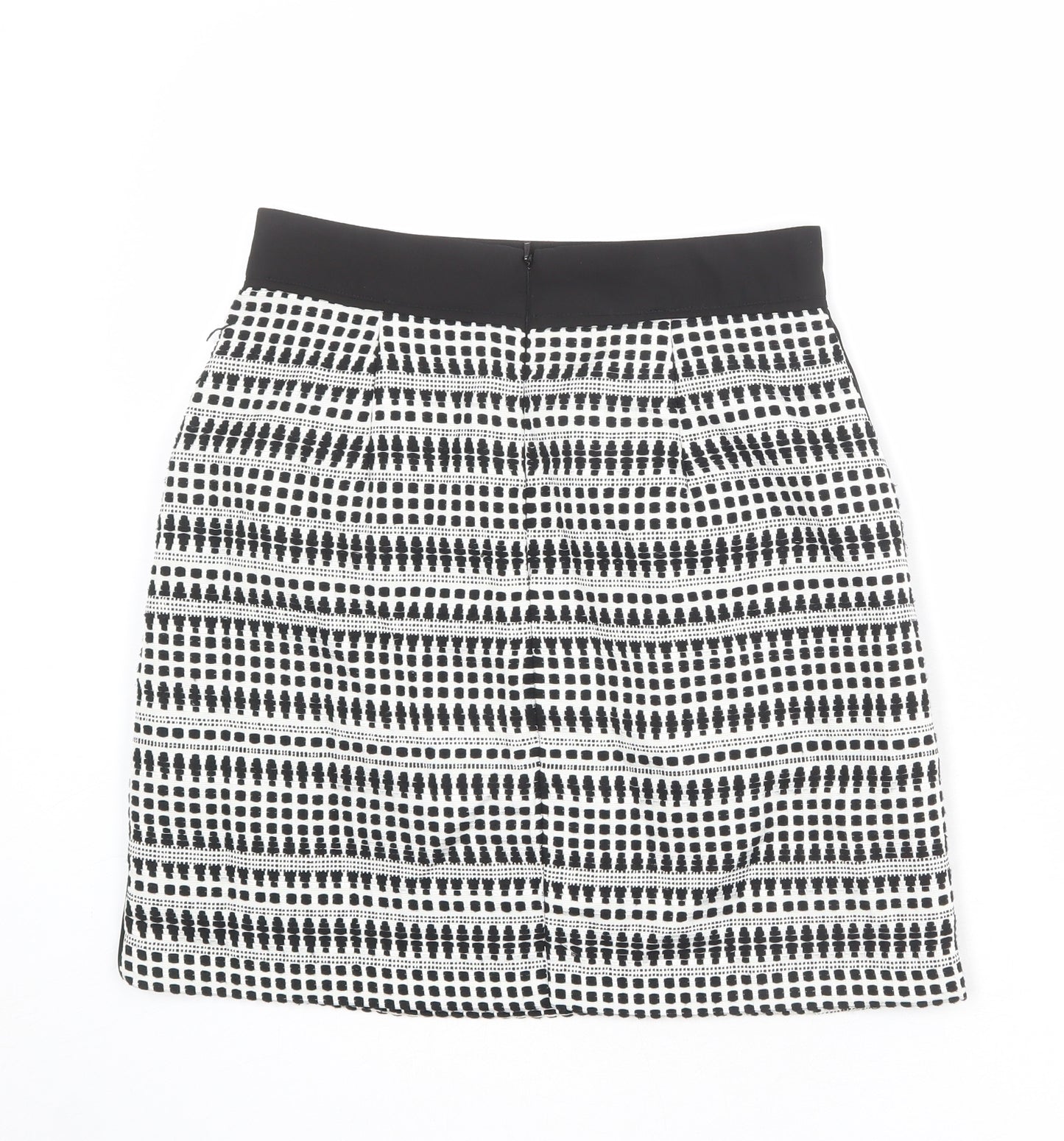 Warehouse Womens White Geometric Cotton A-Line Skirt Size 10 Zip