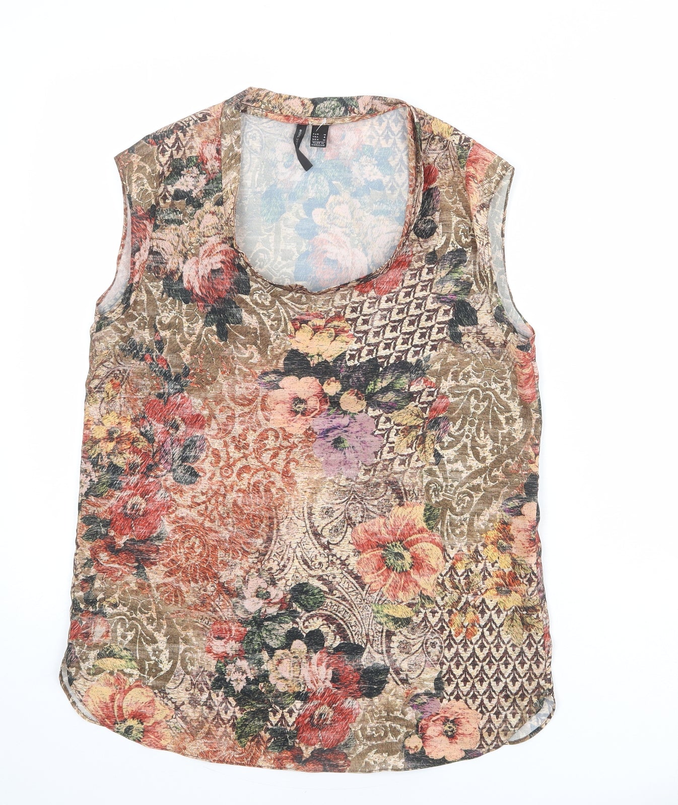 Mango Womens Multicoloured Floral Polyester Basic Tank Size M Scoop Neck