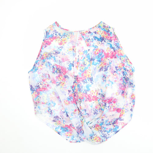 Topshop Womens Multicoloured Floral Polyester Basic Tank Size 10 Round Neck