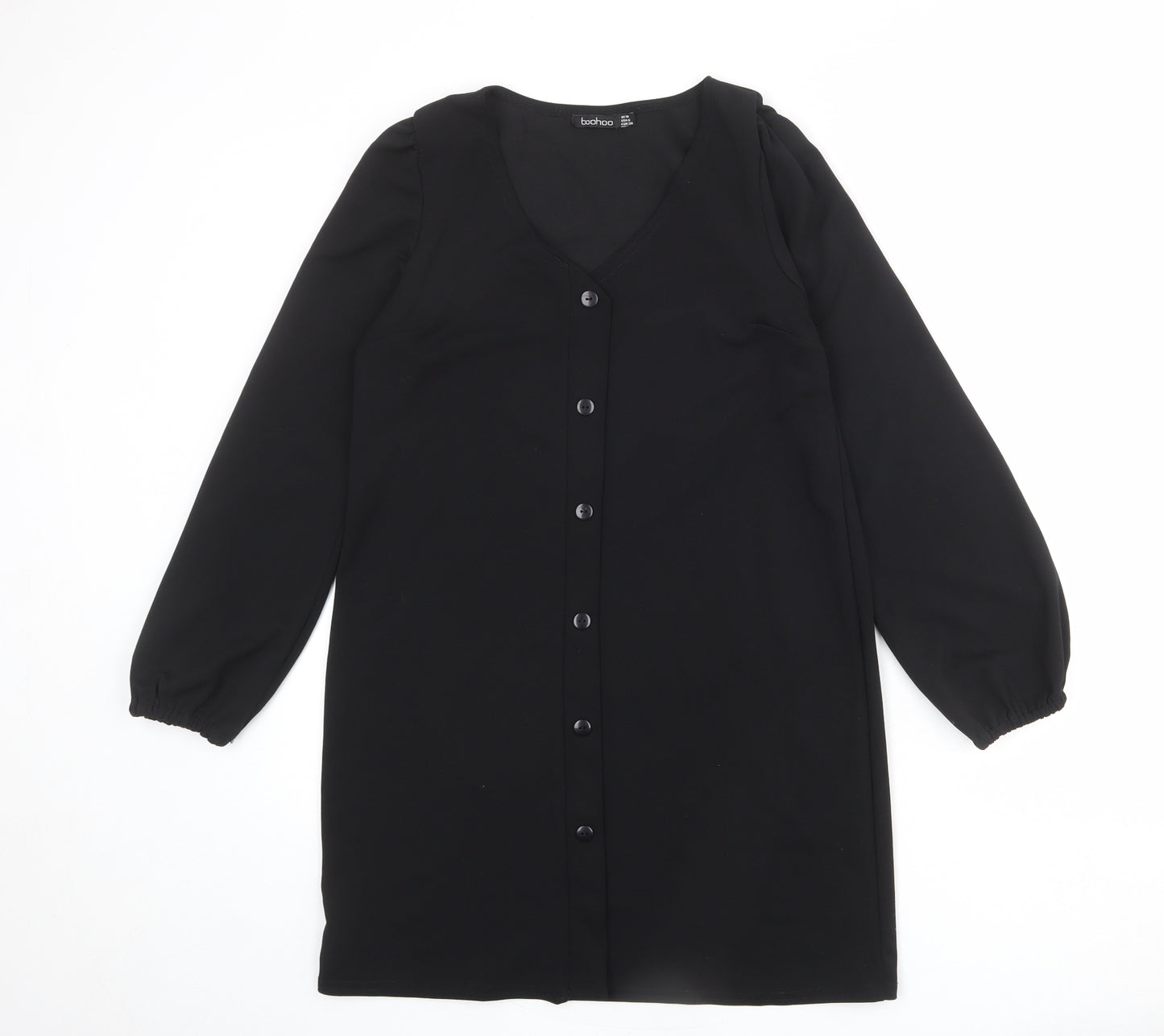 Boohoo Womens Black Polyester Shift Size 10 V-Neck Button