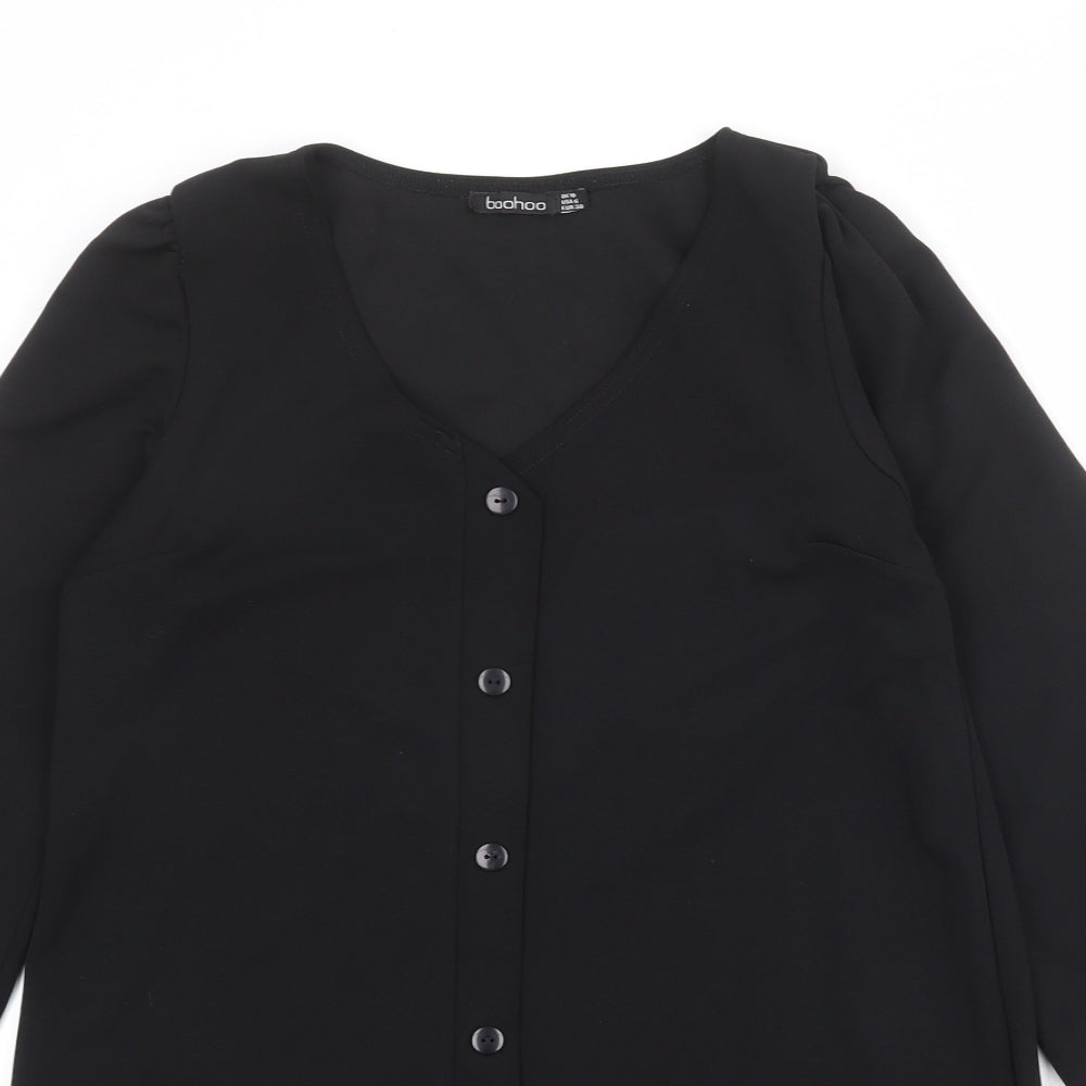 Boohoo Womens Black Polyester Shift Size 10 V-Neck Button