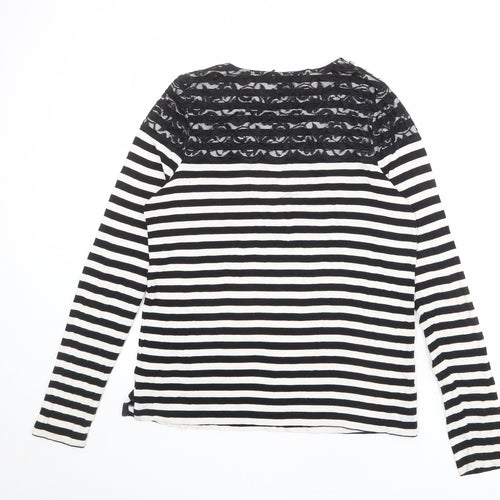 Very Womens Black Striped Viscose Basic T-Shirt Size 14 Round Neck - Lace Trim