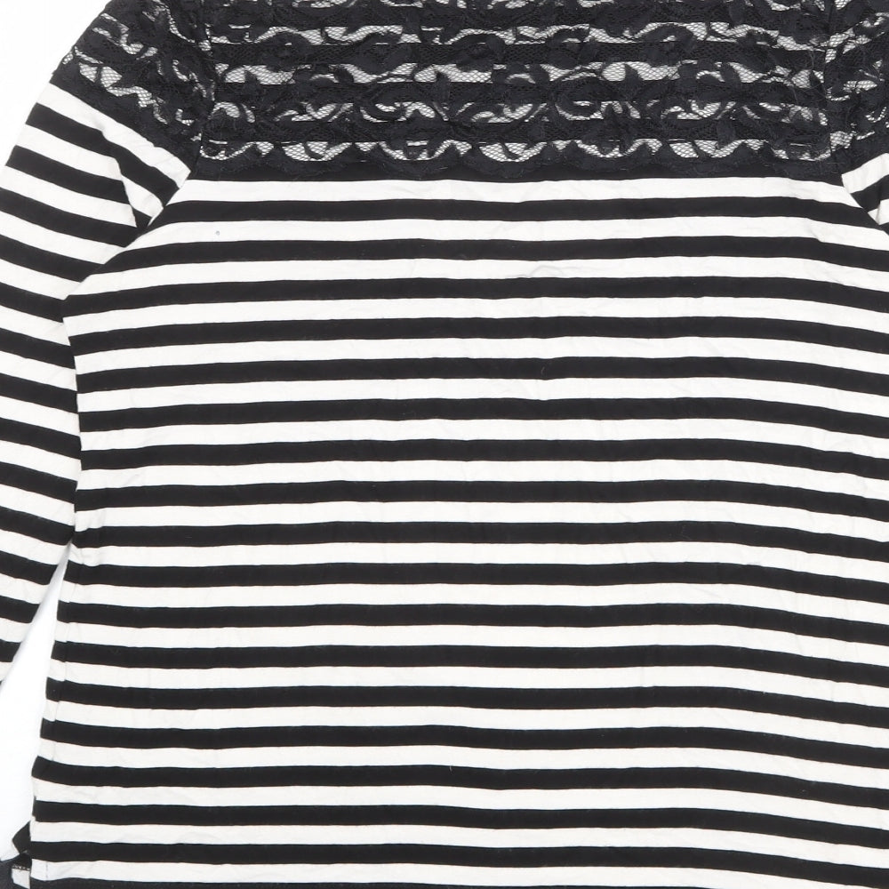 Very Womens Black Striped Viscose Basic T-Shirt Size 14 Round Neck - Lace Trim