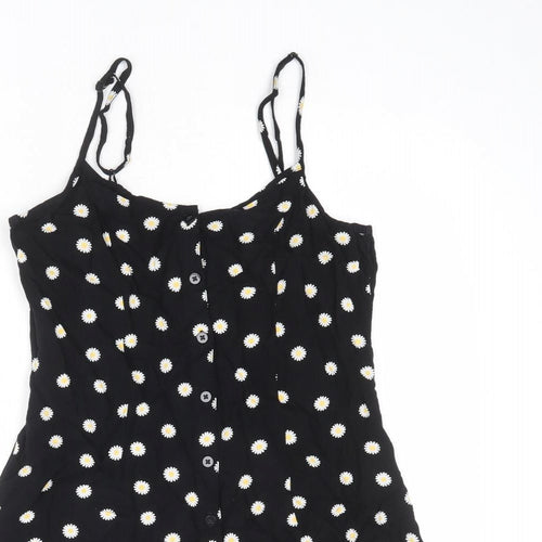 Divided by H&M Womens Black Polka Dot Viscose Slip Dress Size 10 Round Neck Button