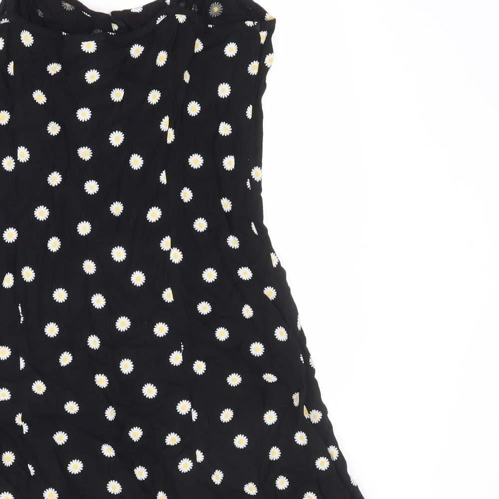 Divided by H&M Womens Black Polka Dot Viscose Slip Dress Size 10 Round Neck Button