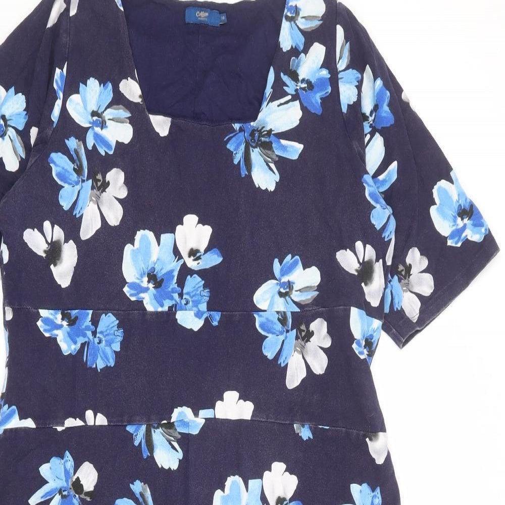 Cotton Traders Womens Blue Floral Cotton Trapeze & Swing Size 16 Square Neck Pullover
