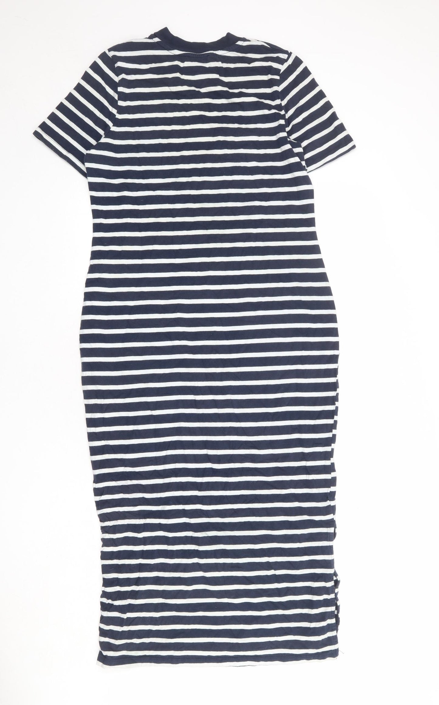 Warehouse Womens Blue Striped 100% Cotton T-Shirt Dress Size 12 Round Neck Pullover