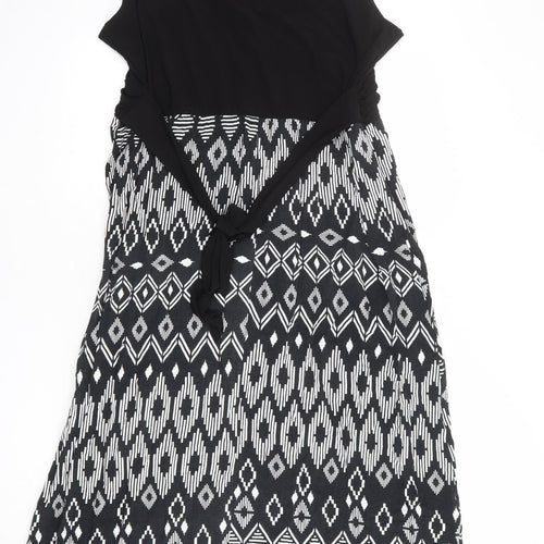 Bonmarché Womens Black Geometric Polyester Maxi Size 20 V-Neck Pullover