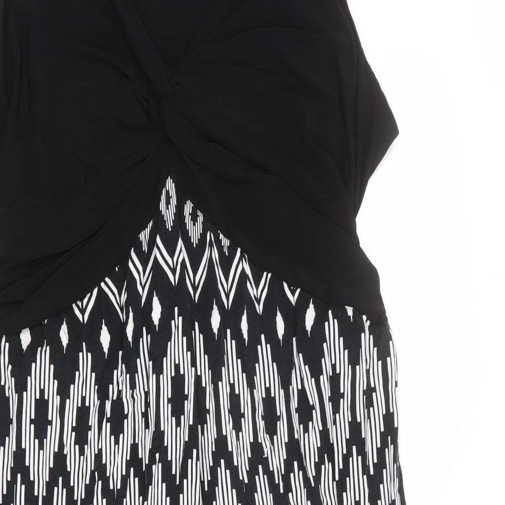 Bonmarché Womens Black Geometric Polyester Maxi Size 20 V-Neck Pullover