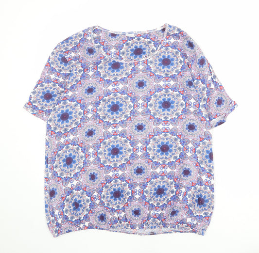 Cotton Traders Womens Multicoloured Geometric 100% Cotton Basic T-Shirt Size 20 Round Neck