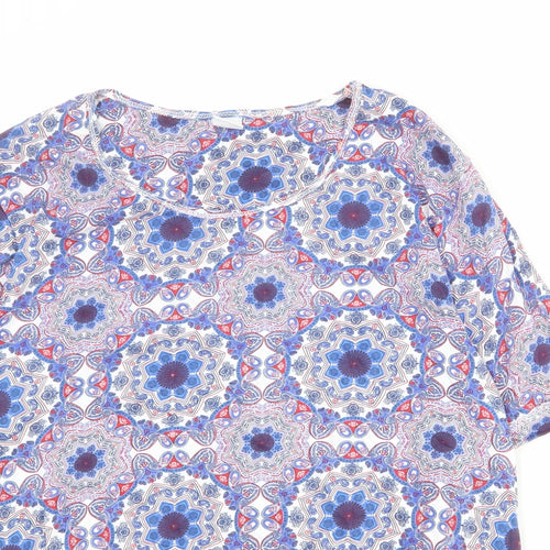 Cotton Traders Womens Multicoloured Geometric 100% Cotton Basic T-Shirt Size 20 Round Neck
