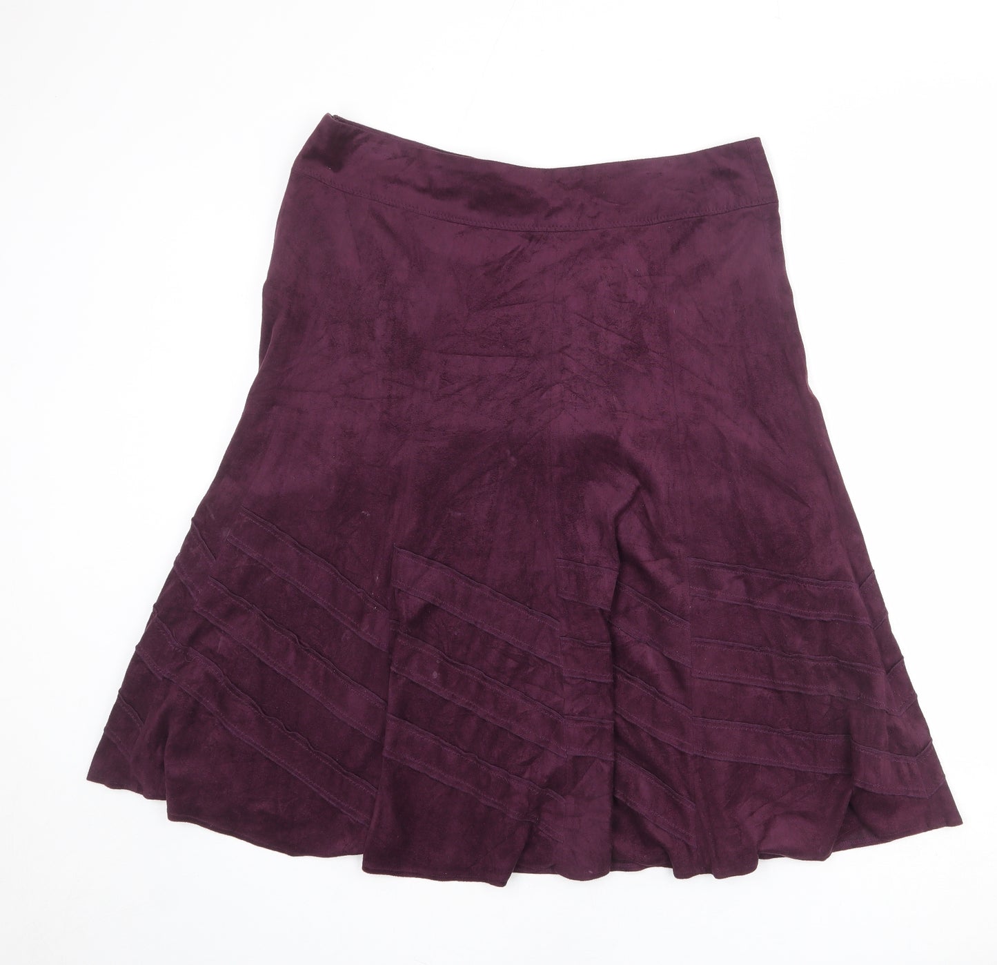 M&Co Womens Purple Striped Polyester Swing Skirt Size 16 Zip