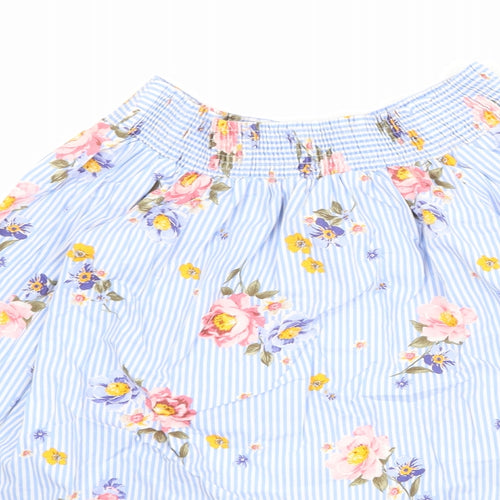 New Look Womens Blue Floral 100% Cotton Basic Blouse Size 10 Round Neck