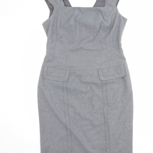 Pepperberry Womens Grey Polyester Shift Size 14 Square Neck Zip