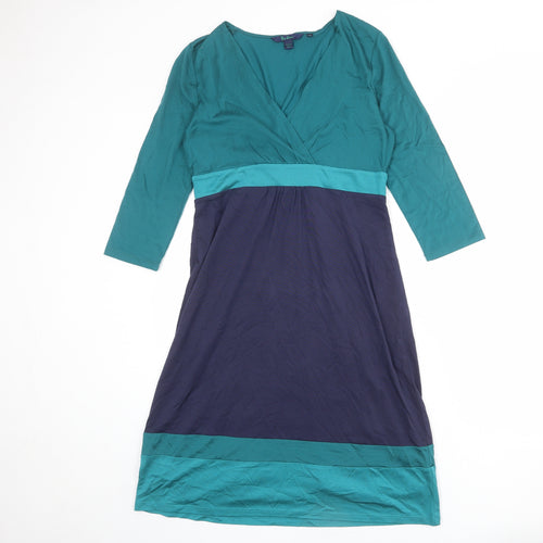 Boden Womens Blue Colourblock Silk A-Line Size 10 V-Neck Pullover