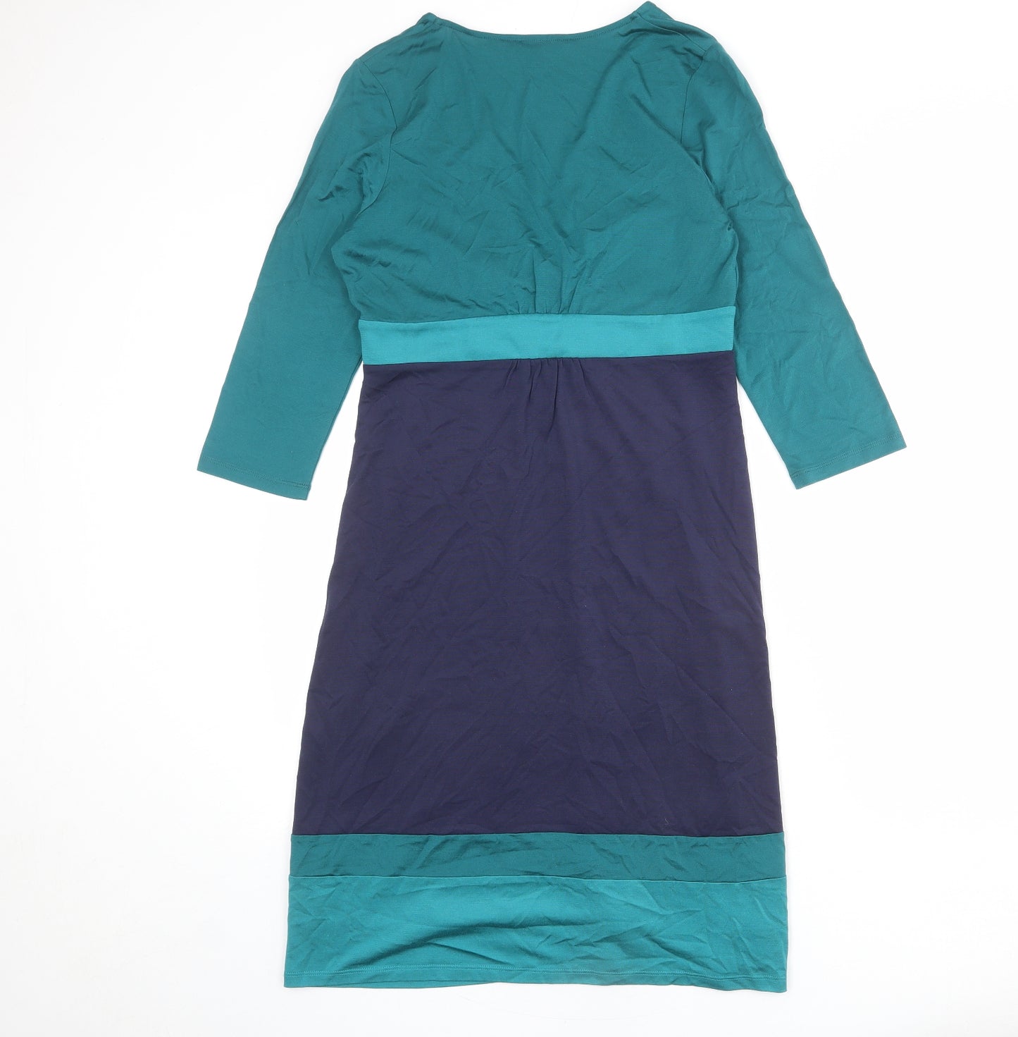 Boden Womens Blue Colourblock Silk A-Line Size 10 V-Neck Pullover