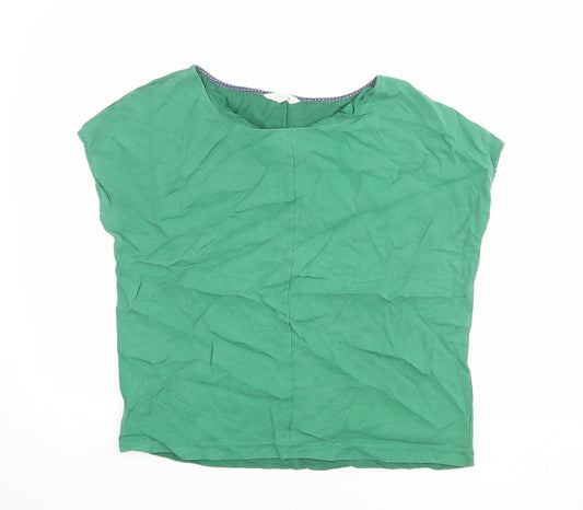 White Stuff Womens Green Linen Basic T-Shirt Size 10 Round Neck