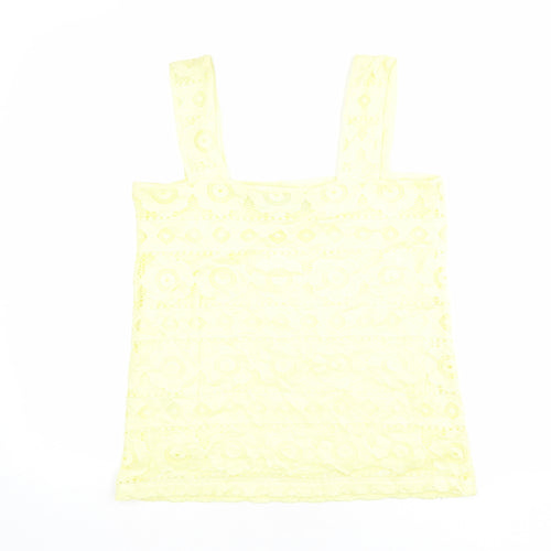 Dorothy Perkins Womens Yellow Floral Polyester Basic Tank Size 12 Square Neck