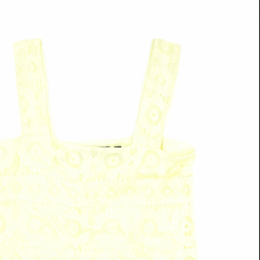 Dorothy Perkins Womens Yellow Floral Polyester Basic Tank Size 12 Square Neck