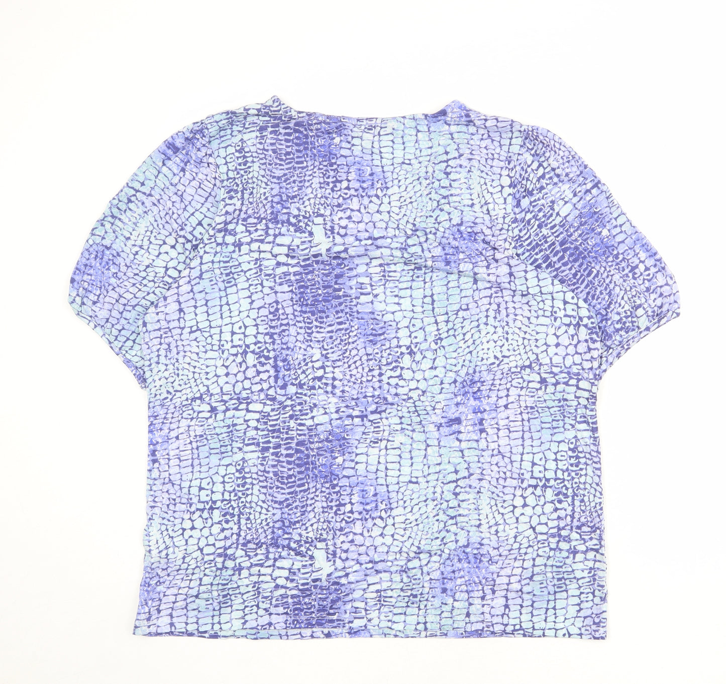 Bonmarché Womens Blue Geometric Viscose Basic T-Shirt Size 18 V-Neck