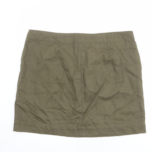 M&Co Womens Green Herringbone Cotton Cargo Skirt Size 16 Zip