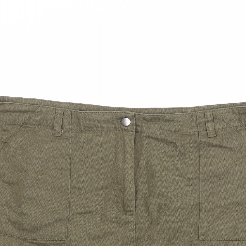 M&Co Womens Green Herringbone Cotton Cargo Skirt Size 16 Zip