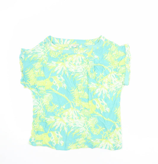 Monsoon Womens Multicoloured Geometric Viscose Basic T-Shirt Size S Round Neck - Leaf Print
