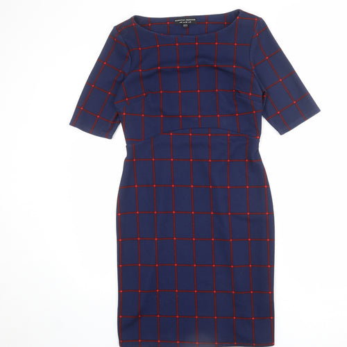Dorothy Perkins Womens Blue Check Polyester Pencil Dress Size 10 Boat Neck Pullover