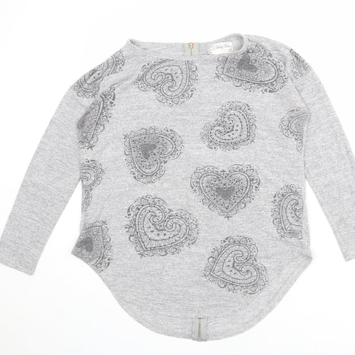 Vouley Vous Womens Grey Round Neck Geometric Viscose Pullover Jumper Size S - Heart Pattern