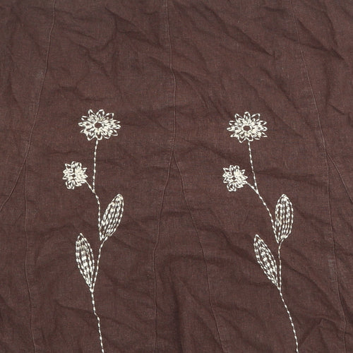 Sarah Hamilton Womens Brown Linen Swing Skirt Size 16 Zip - Flower detail