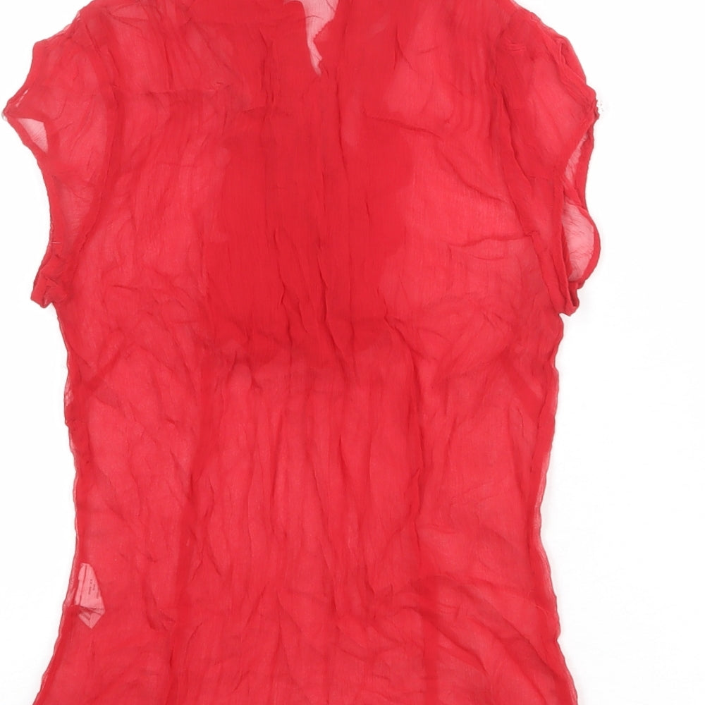 Warehouse Womens Red Silk Basic Blouse Size 10 V-Neck