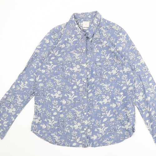 Gap Womens Blue Floral 100% Cotton Basic Button-Up Size L Collared