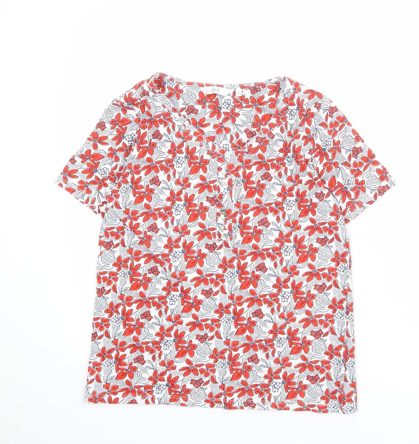 EWM Womens Multicoloured Floral 100% Cotton Basic T-Shirt Size 10 Round Neck - Size 10/12
