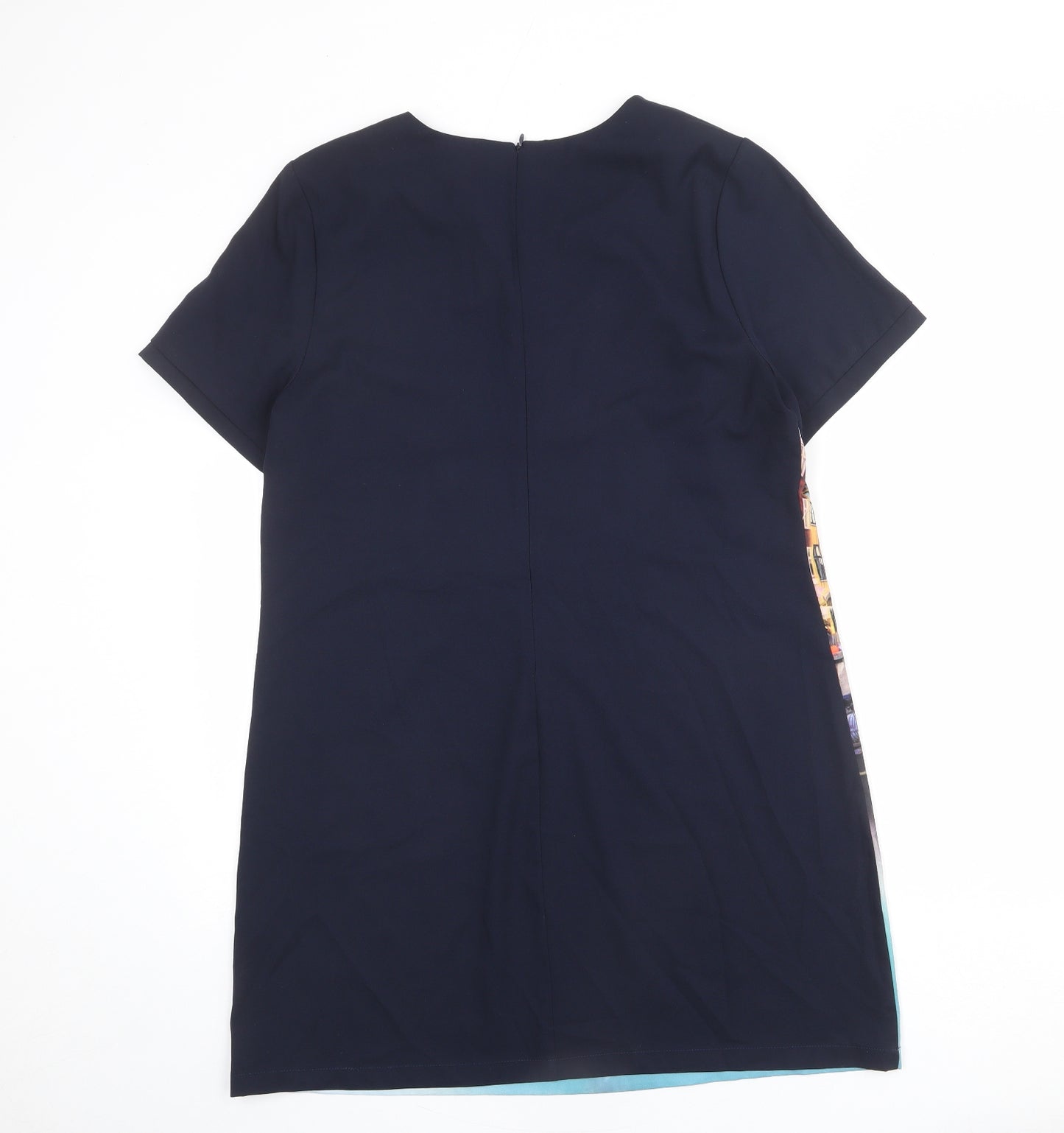 Yumi Womens Multicoloured Geometric Polyester T-Shirt Dress Size 14 Round Neck Zip