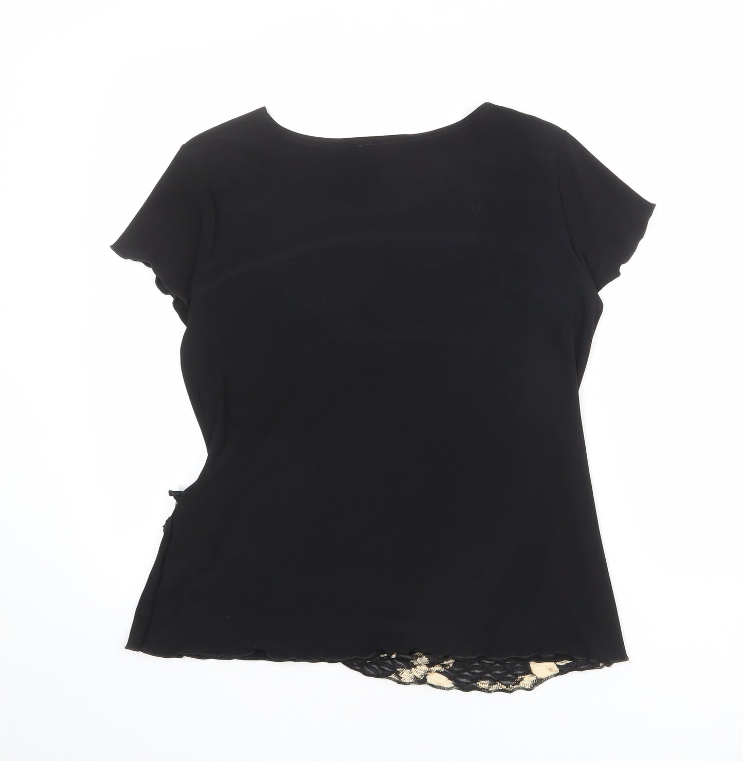 Saloos Womens Black Geometric Polyester Basic T-Shirt Size M Round Neck