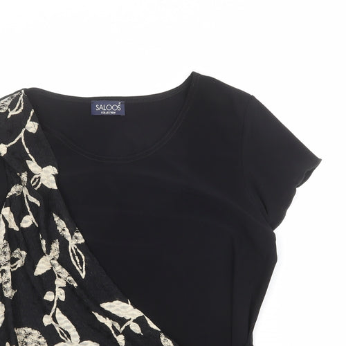 Saloos Womens Black Geometric Polyester Basic T-Shirt Size M Round Neck
