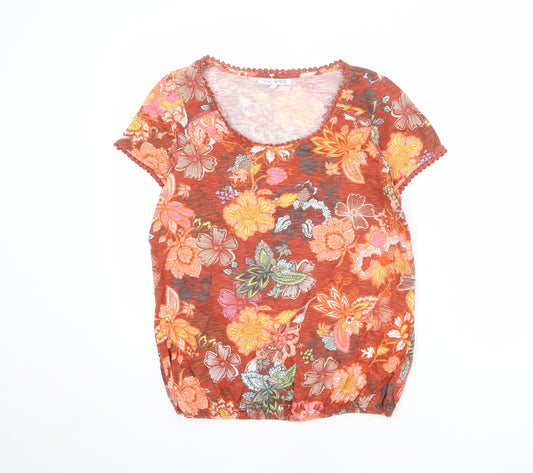 NEXT Womens Multicoloured Floral 100% Cotton Basic T-Shirt Size 14 Scoop Neck