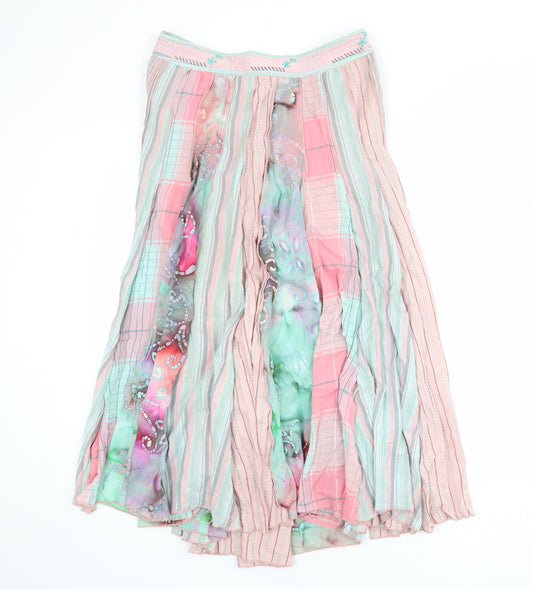 Per Una Womens Multicoloured Geometric Cotton Peasant Skirt Size 10 Zip