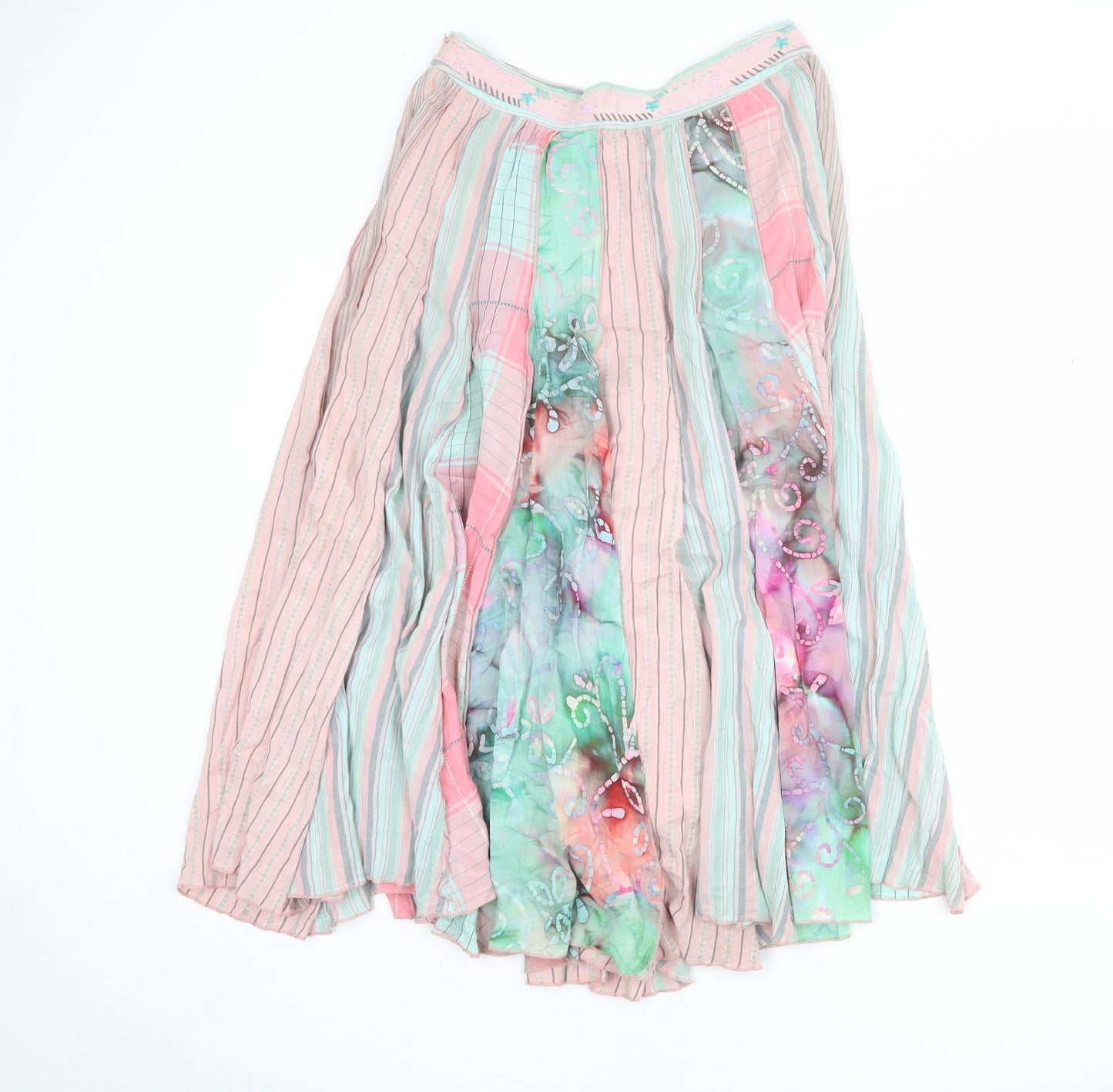 Per Una Womens Multicoloured Geometric Cotton Peasant Skirt Size 10 Zip