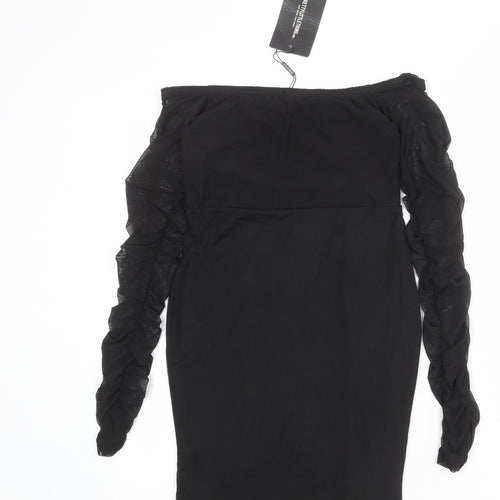 PRETTYLITTLETHING Womens Black Polyester Bodycon Size 10 Off the Shoulder Pullover