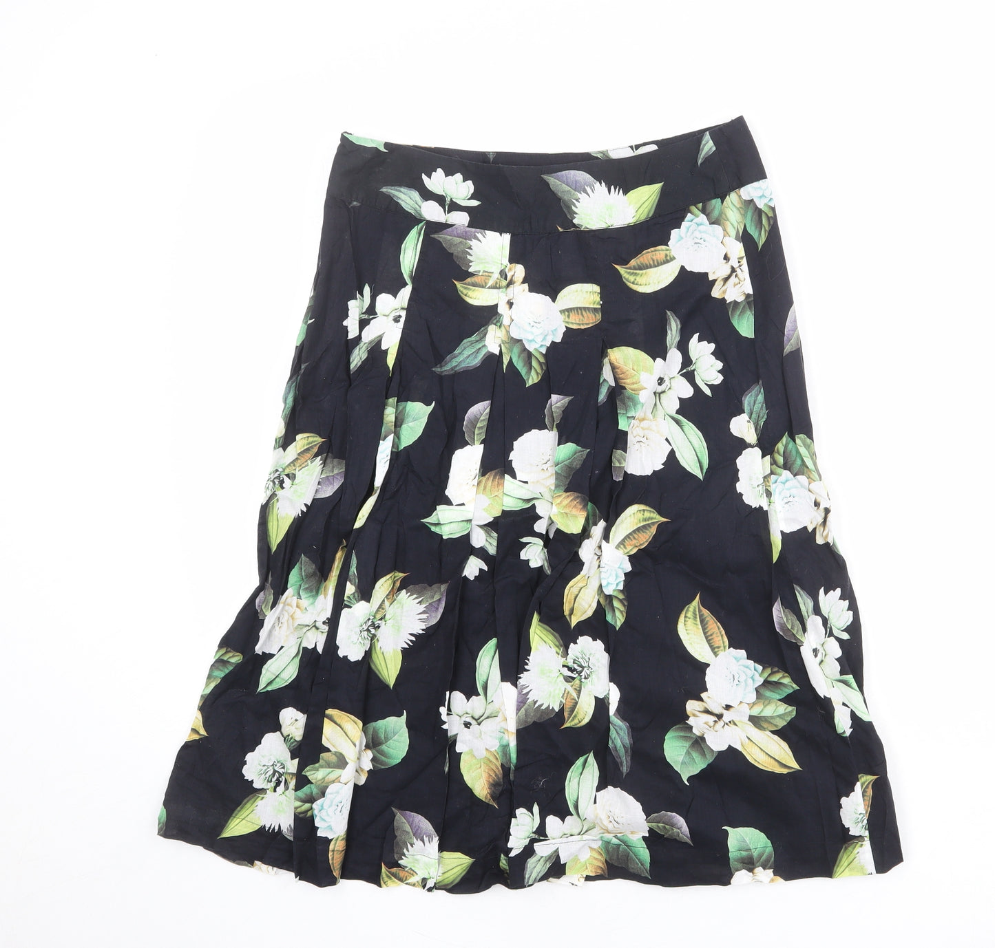 Phase Eight Womens Black Floral Cotton Swing Skirt Size 10 Zip