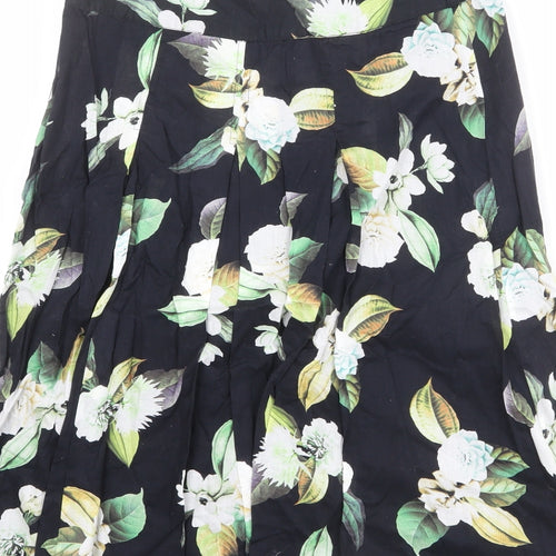 Phase Eight Womens Black Floral Cotton Swing Skirt Size 10 Zip